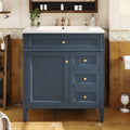 30'' Bathroom Vanity With Top Sink, Modern Bathroom Storage Cabinet With 2 Drawers And A Tip Out Drawer, Single Sink Bathroom Vanity 3 Blue 1 2 Adjustable Hinges Bathroom Freestanding Modern Solid Wood Mdf Resin Painted