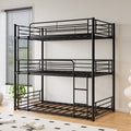 Triple Twin Bunk Beds, Twin Over Twin Over Twin Metal Bunk Bed Platform Frame, Two Attached Ladders, Easy Access Guard Rail, No Box Spring Need Black Box Spring Not Required Twin Black Metal Bedroom