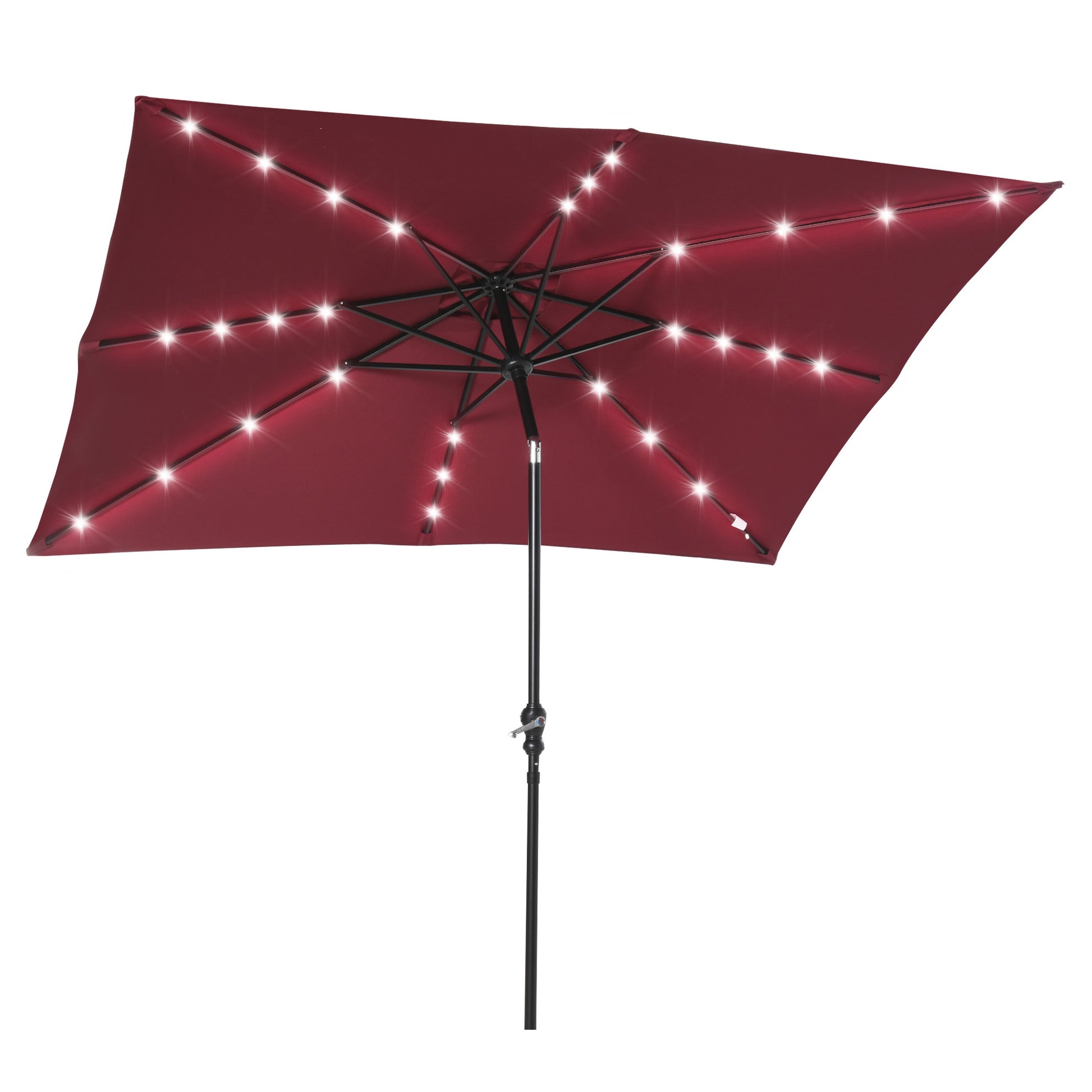 Outsunny 9' X 7' Solar Umbrella, Led Lighted Patio Umbrella For Table Or Base With Tilt & Crank, Outdoor Umbrella For Garden, Deck, Backyard, Pool, Beach, Wine Red Red Steel