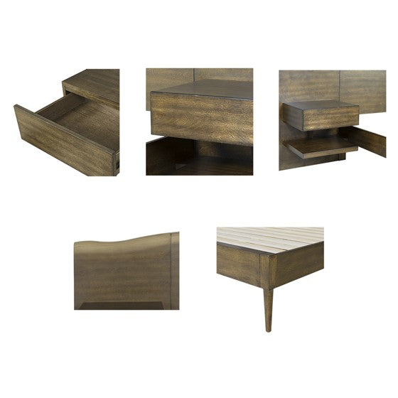 Platform Bed Frame With Live Edge Headboard And Built In Nightstands Drawers Dark Brown Wood