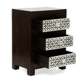 Wooden 3 Drawer Bone Fitted Nightstand Black Dark Walnut Wood