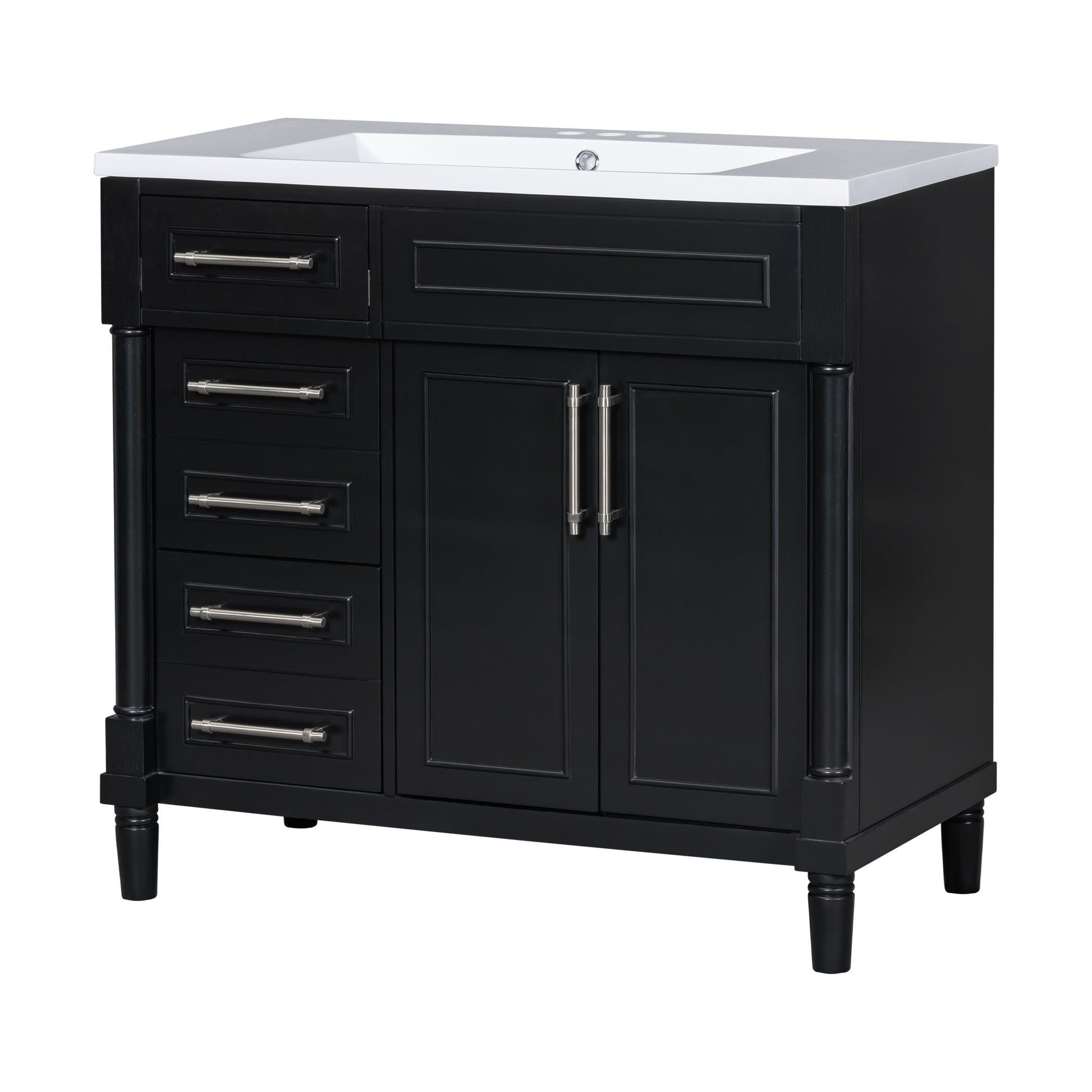 36'' Bathroom Vanity With Top Resin Sink, Freestanding Bathroom Storage Cabinet With 2 Drawers And A Tip Out Drawer, Solid Wood Frame Vanity Set, Height Adjustable Shelf Black Bathroom Solid Wood