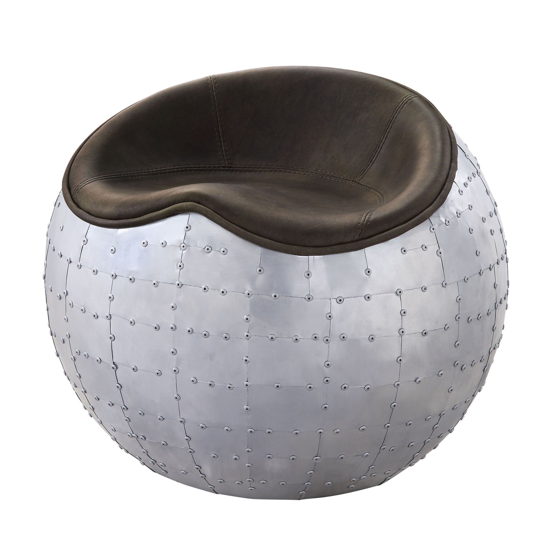 Antique Emerald And Aluminum Ottoman With Saddle Seat Emerald Genuine Leather Wood Primary Living Space Solid Round Armless Leather