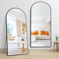 Dolonm 71X28 Inch Arch Full Length Mirror, Modern Design Standing Floor Mirror, Full Body Mirror For Living Room, Bedroom, Bathroom, Cloakroom, Hallway, Black Aluminum Alloy Frame Black Mirror