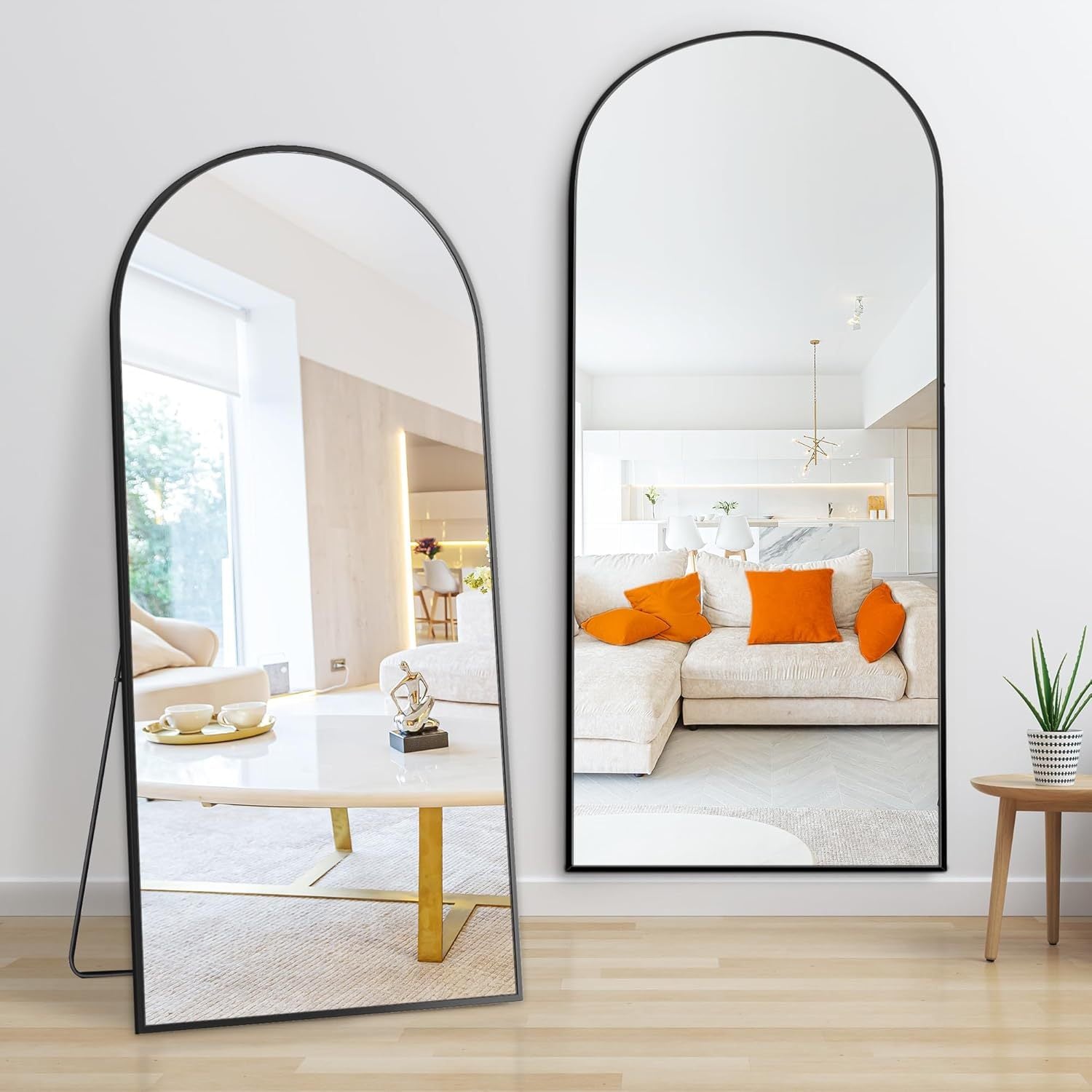 Dolonm 71X28 Inch Arch Full Length Mirror, Modern Design Standing Floor Mirror, Full Body Mirror For Living Room, Bedroom, Bathroom, Cloakroom, Hallway, Black Aluminum Alloy Frame Black Mirror