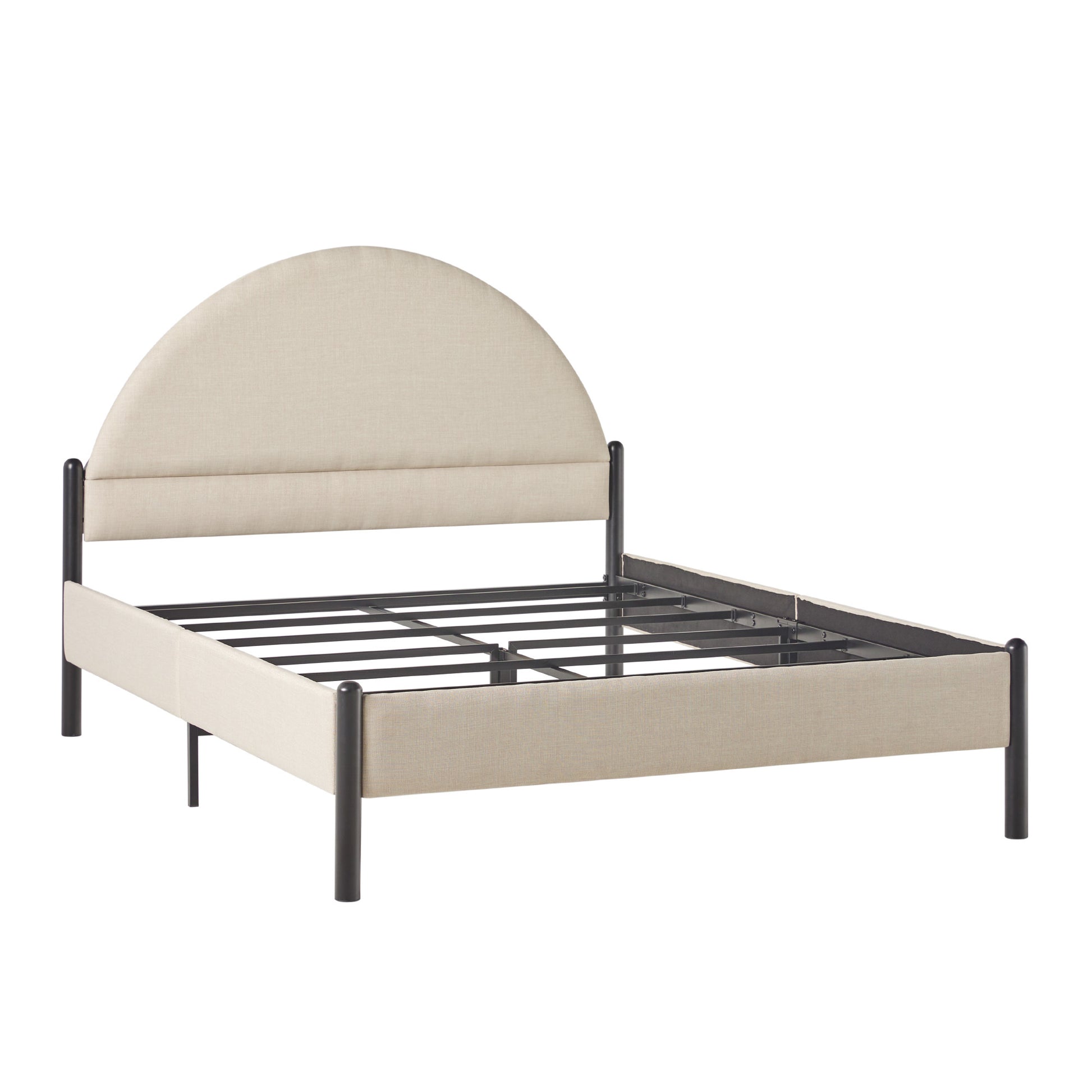 Modern Upholstered Curved Headboard Queen Bedframe Oatmeal Queen Oatmeal Metal Polyester