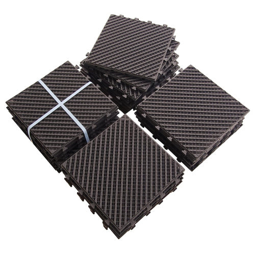 Patio Interlocking Deck Tiles, 12"X12" Square Composite Decking Tiles, Four Slat Plastic Outdoor Flooring Tile All Weather For Balcony Porch Backyard, Dark Brown, Pack Of 44 Dark Brown Plastic