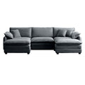 Oversized Modular Cushioned Sofa With Conversible Ottoman, 3 Seater Sofa With 2 Footstools, U Shape Sofa Ingrey Corduroy Fabric Grey Corduroy 3 Seat