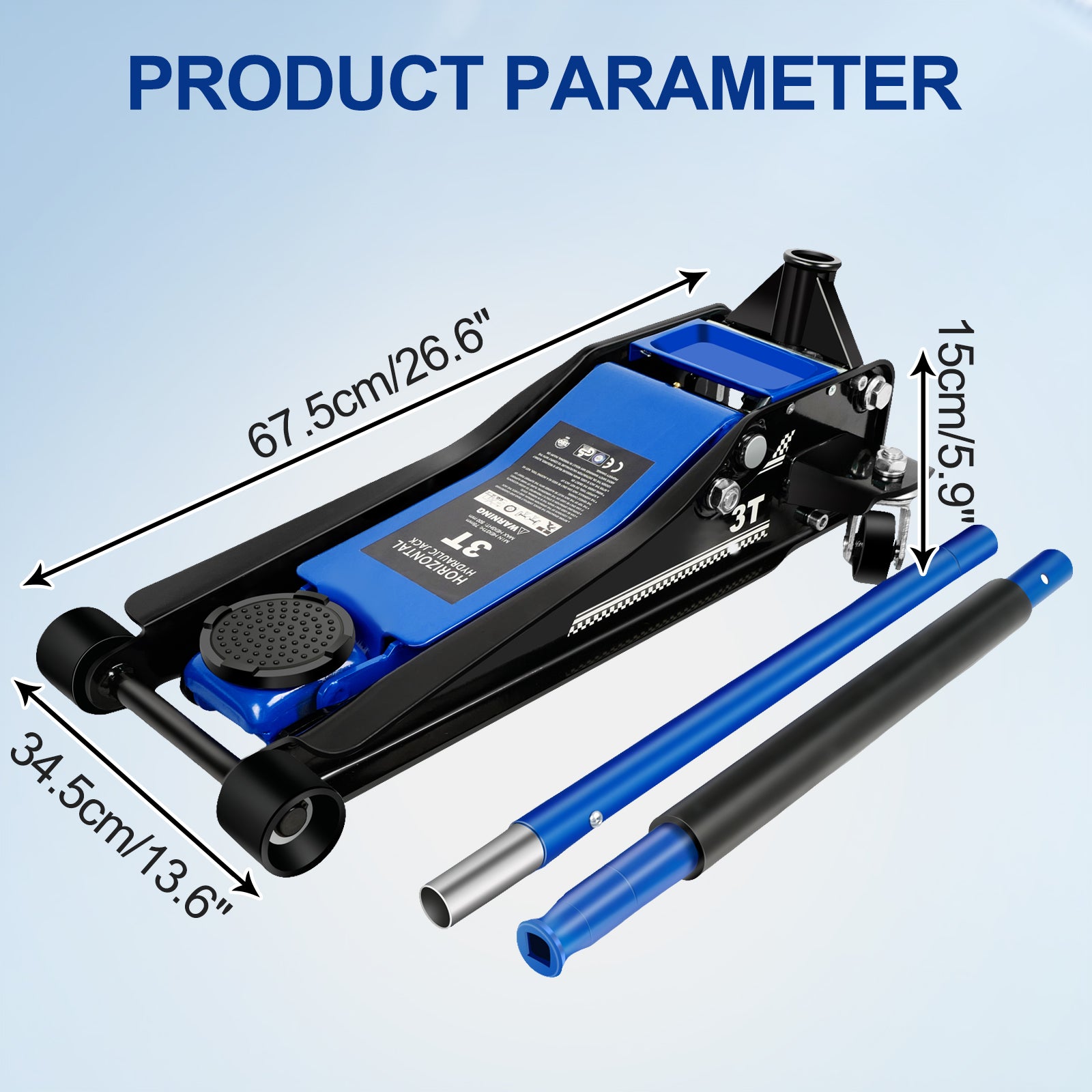 Floor Jack,3Ton 6600Lbs Low Profile Floor Jack,Dual Piston Quick Lift Pump,Lifting Range 75Mm 2.95" 500Mm 19.69",Blue Blue Steel