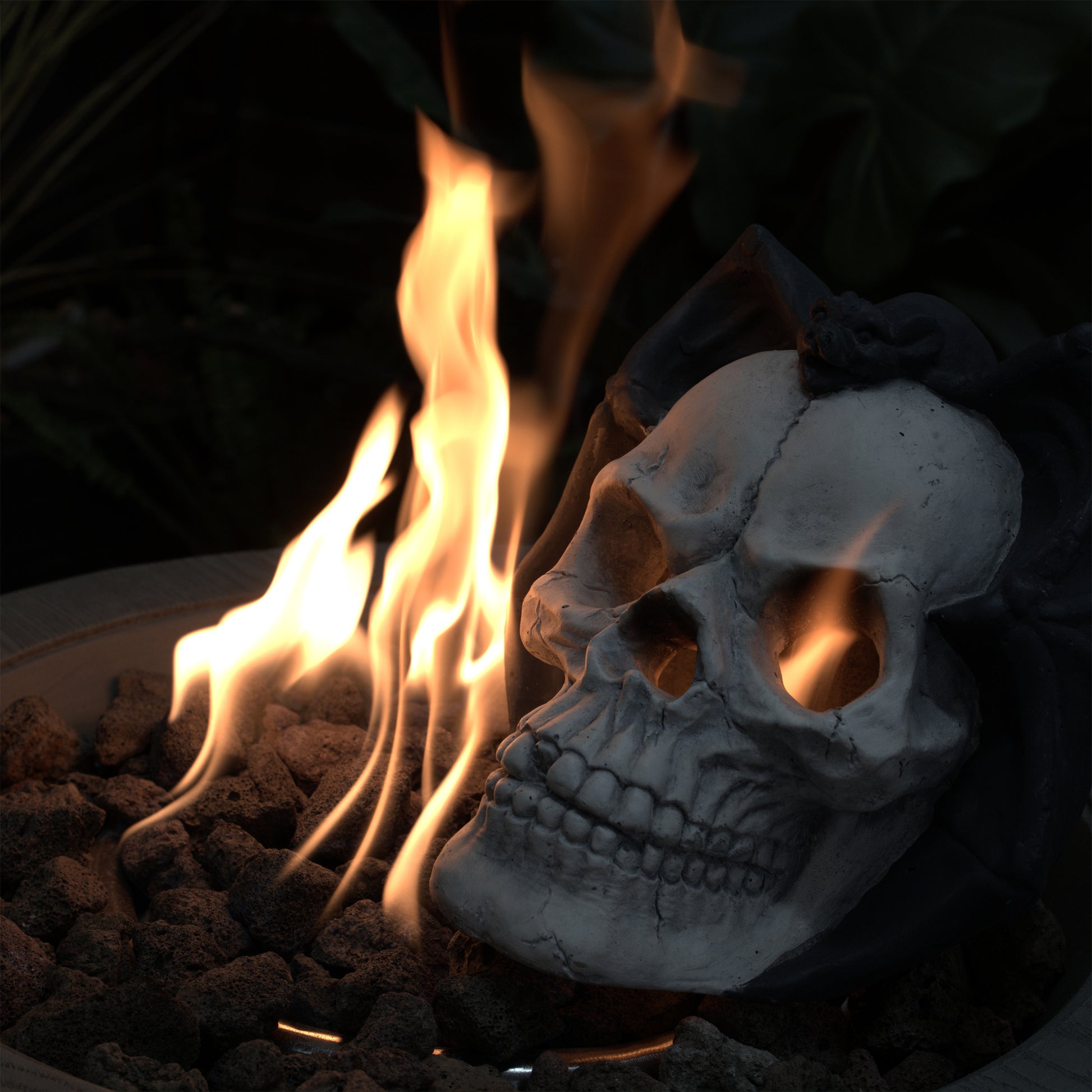 Fire Pit Demon Skull Gas Log For Ventless & Vent Free, Propane, Gel, Ethanol, Electric, Outdoor Fireplace And Fire Pit, Halloween Decor Patent Pending Beige Black Magnesium Oxide