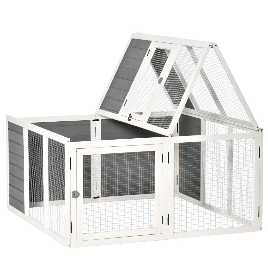 Pawhut Rabbit Hutch, Wooden Outdoor Bunny Cage With An Openable Foldable Top, Door, Guinea Pig Hutch For Backyard, Garden, Fits 1 4 Rabbits, Gray Gray Wood