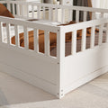 Twin Size Floor Bed, Integral Construction With Super High Security Barrier, Door, Children'S Floor Bed Frame, Montessori Wooden Children'S Floor Bed, White Box Spring Required Twin White Wood Brown Bedroom American Design,Artsy Pine Bed Frame Pine