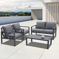 4 Piece Aluminum Outdoor Patio Conversation Set,All Weather Sectional Sofa Outside Furniture With Removable Cushions And Tempered Glass Coffee Table For Courtyard,Poolside,Deck,Balcony Grey Yes Grey Weather Resistant Frame Aluminium