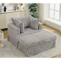 Arrived 47.7'' Oversized Corduroy Chaise Longue With Ottoman, Deep Seat Reclining Chair Sofa, Comfy Thicked Upholstered Pad Chair ,With Foot Stool ,Oversize, Movable Ottoman,Light Gray Light Gray