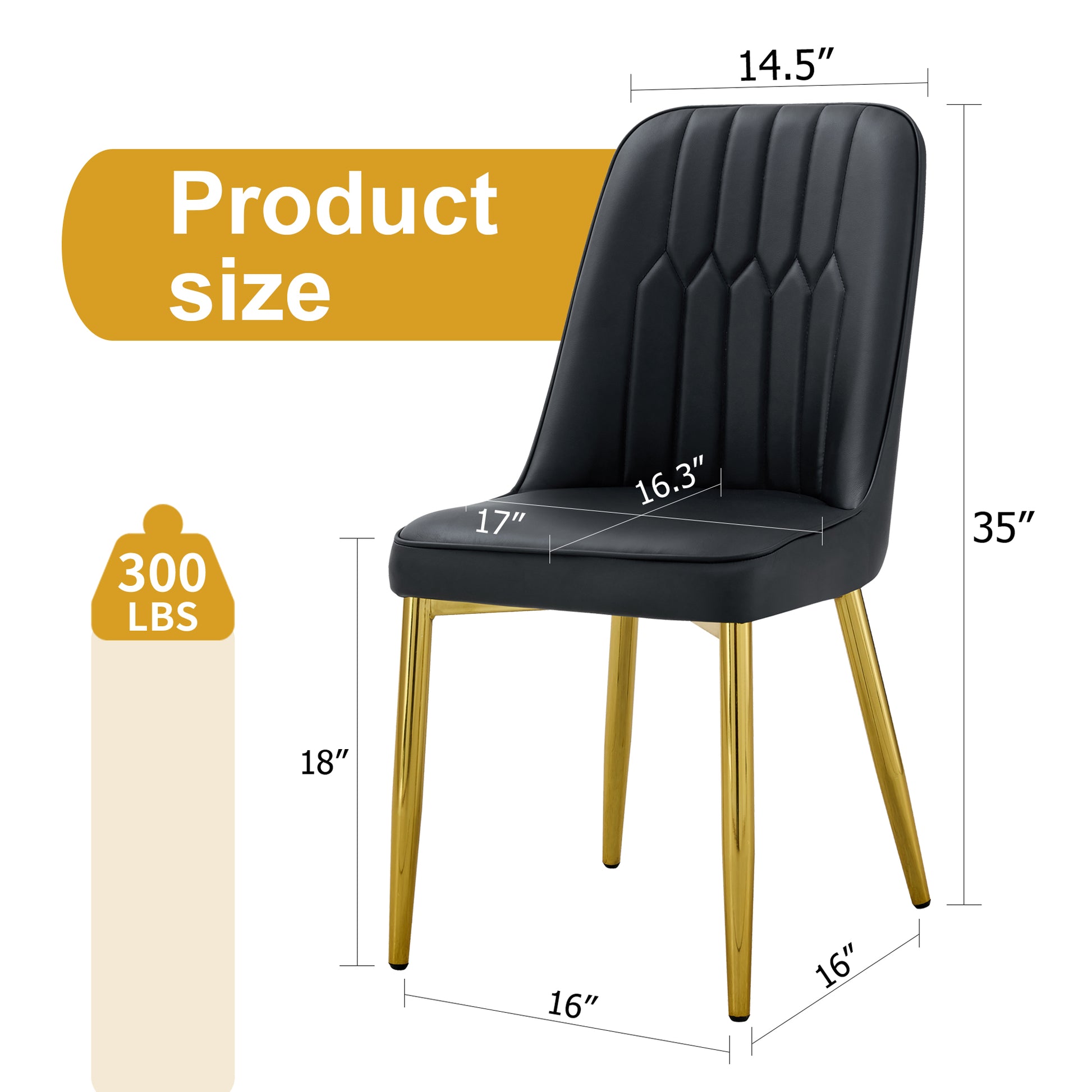 4 Modern Dining Chairs, Sleek Pu Leather Backrest, And Gold Metal Legs Bring A Comfortable Home Experience To The Kitchen, Bedroom, And Office. Black Pu