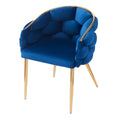 Set Of 2 Luxury Handmade Accent Chair With Gold Legs, Modern Velvet Armchair For Living Room And Bedroom Blue Foam Velvet
