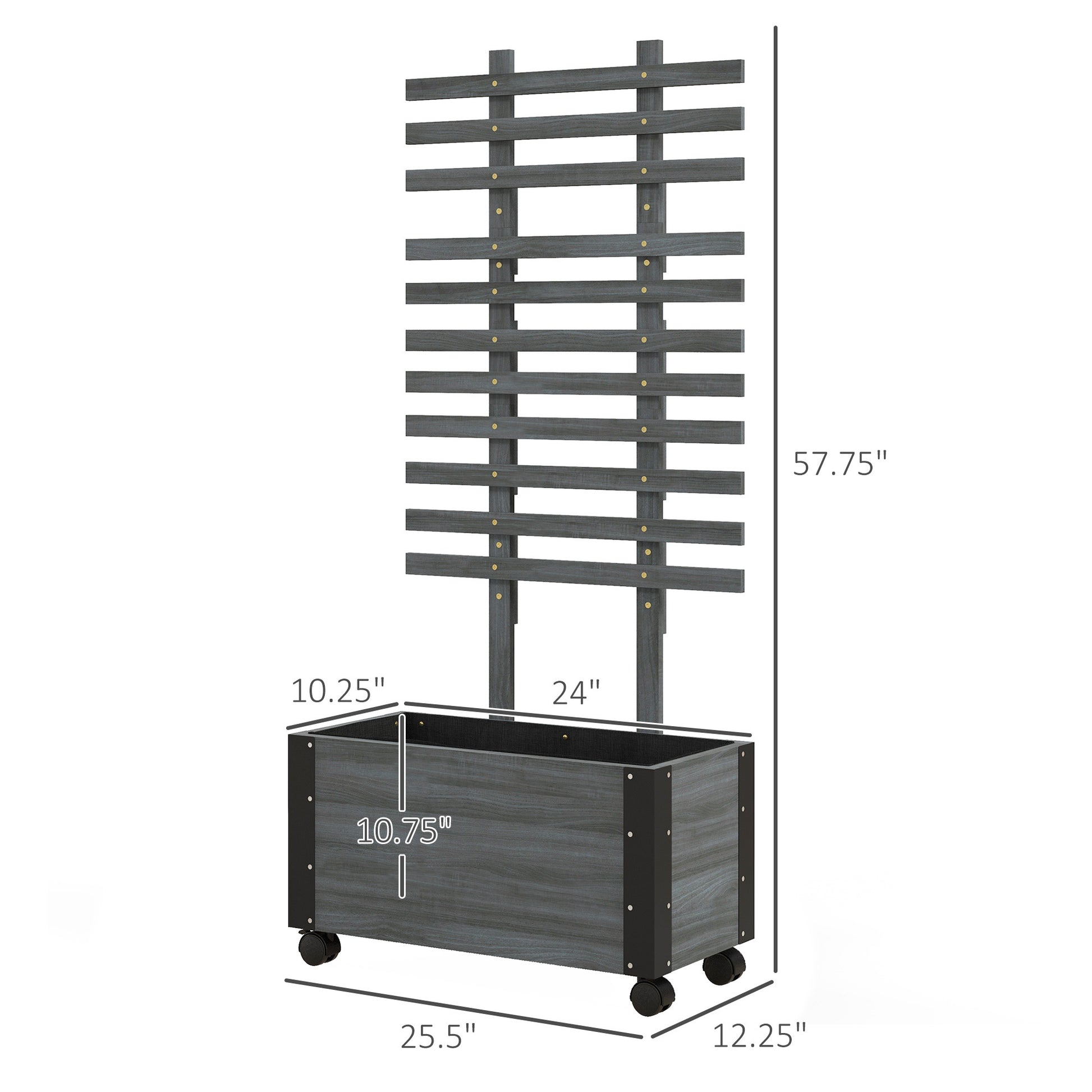 Outsunny Raised Garden Bed With Trellis, 58" Outdoor Wooden Planter Box With Wheels, For Vine Plants Flowers Climbing And Planting, Gray Gray Wood