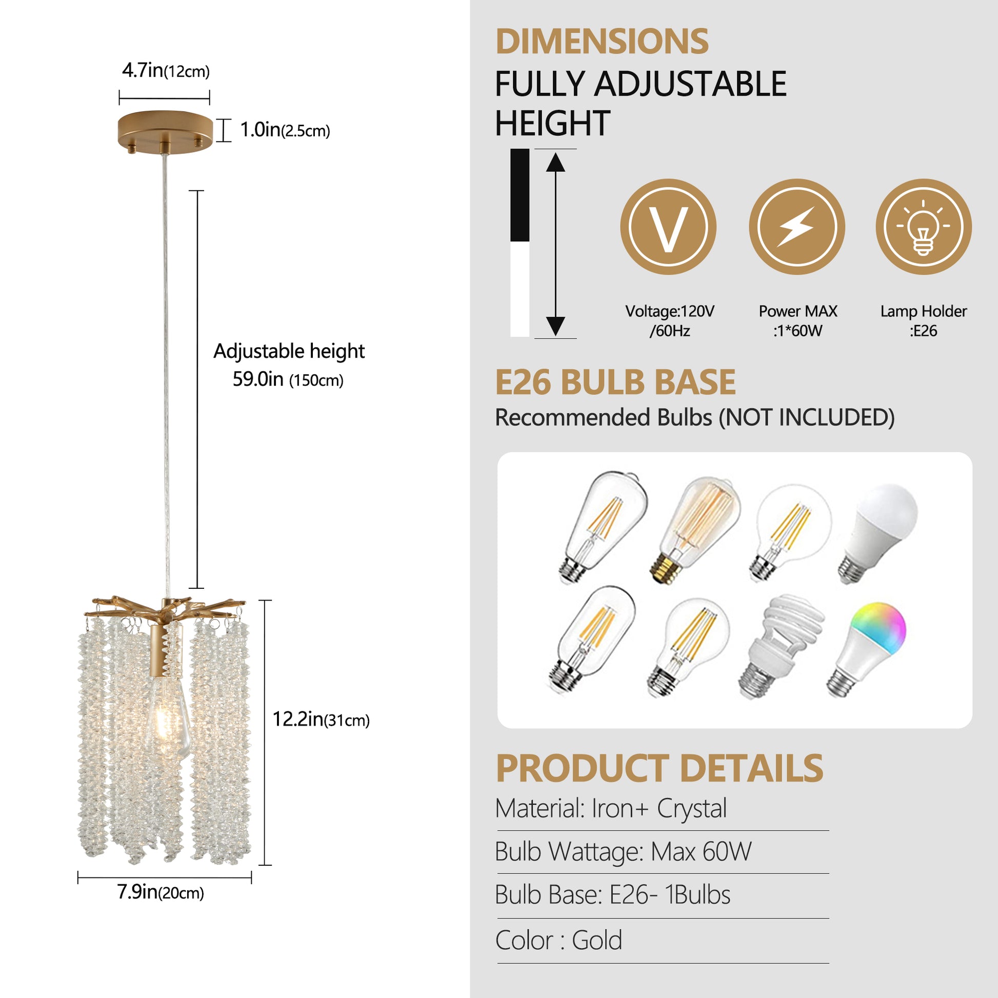 Luxury 3 Pack Crystal Pendant Lights, Elegant Golden Finish Chandelier With Waterfall Bead Design No Bulbs Golden Crystal,Iron