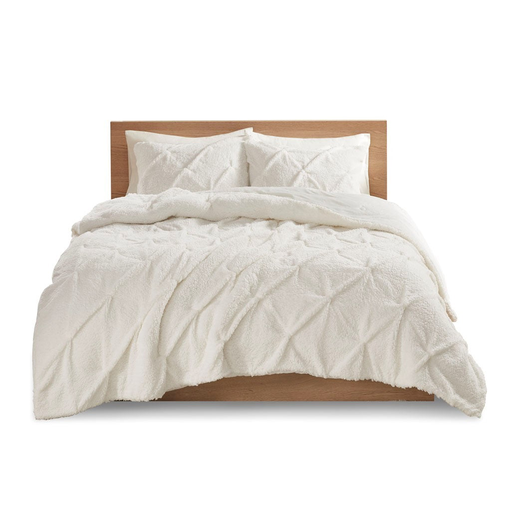 Pintuck Sherpa Down Alternative Comforter Set King Ivory Polyester