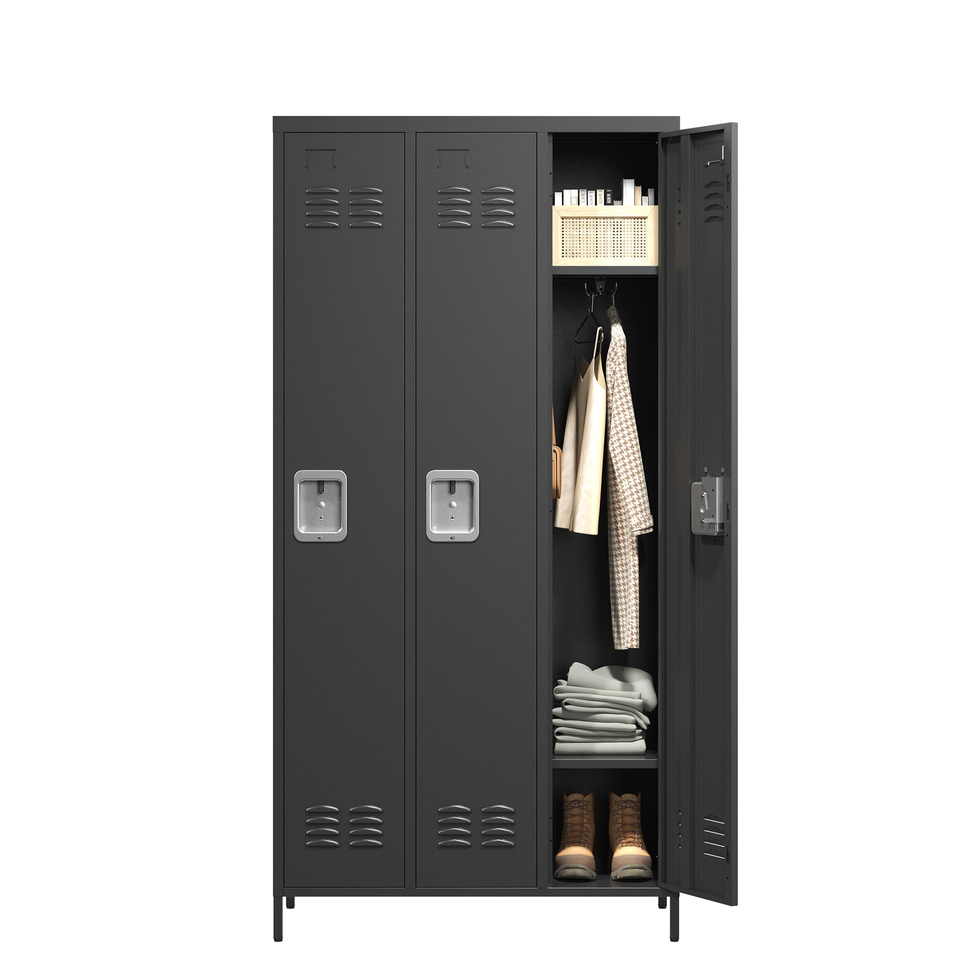 3 Door 72"H Metal Lockers With Lock For Employees,Storage Locker Cabinet For Home Gym Office School Garage,Black Freestanding 5 Or More Spaces Black Gym Door Locks Modern Metal Metal
