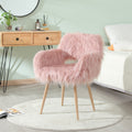 Pink Faux Fur Upholstered Make Up Chair Side Dining Chair With Metal Leg Pink Beech Metal Leg Pink Faux Fur