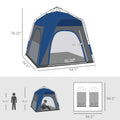 Outsunny Camping Tents 4 Person Pop Up Tent Quick Setup Automatic Hydraulic Family Travel Tent W Windows, Doors Carry Bag Included, Blue Blue Polyester