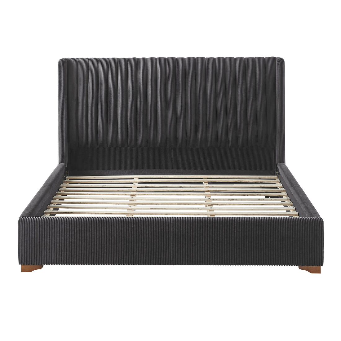 King Size Modern Design Bed Frame Upholstered Queen Bed Frame Platform With Headboard Corduroy Headboard Wooden Slats Support, No Box Spring Needed,Mattress Foundation,Black King Black Corduroy