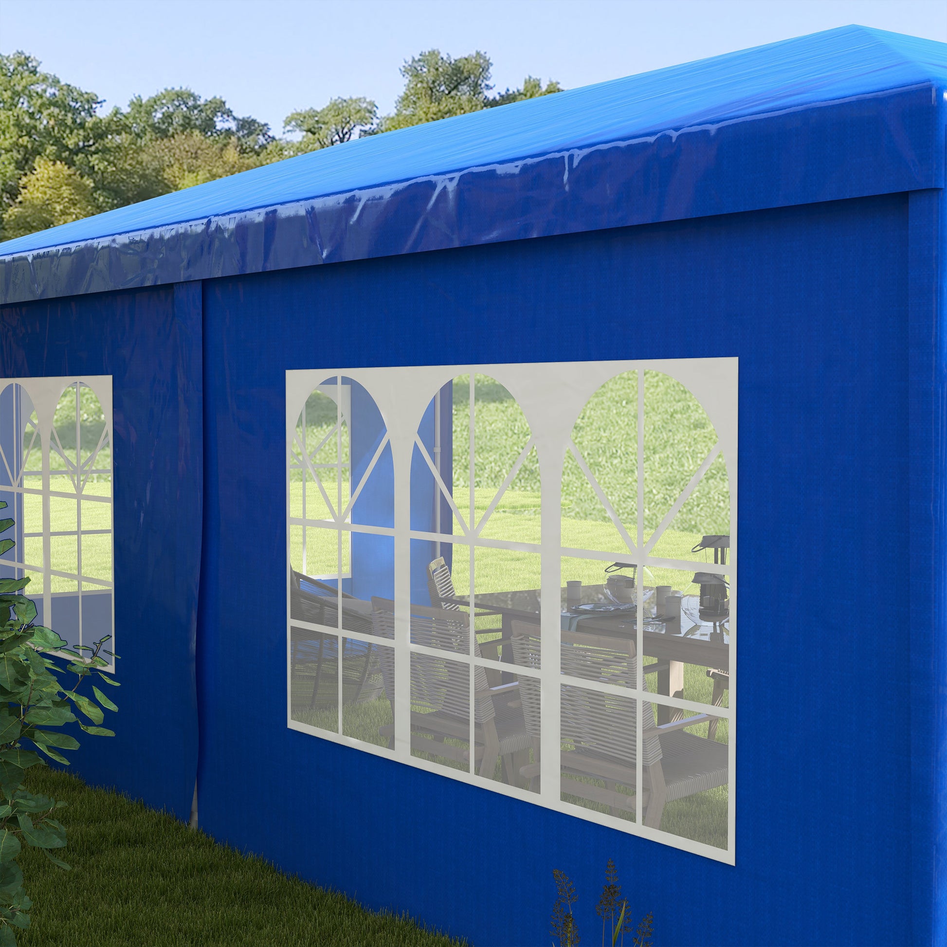 Outsunny 9.6' X 19' Large Party Tent, Outdoor Event Shelter, Gazebo Canopy With 4 Removable Window Sidewalls For Weddings, Picnics, Blue Blue Steel