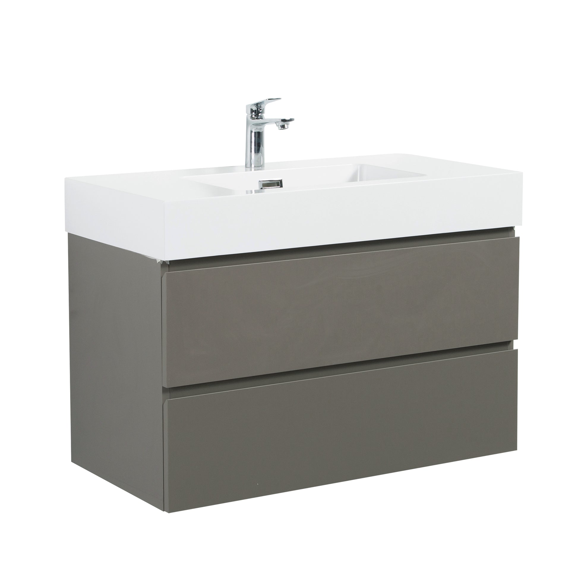 Alice 36" Gray Bathroom Vanity With Sink, Large Storage Wall Mounted Floating Bathroom Vanity For Modern Bathroom, One Piece White Sink Basin Without Drain And Faucet, Pre Assembled Gray Bathroom Modern Particle Board