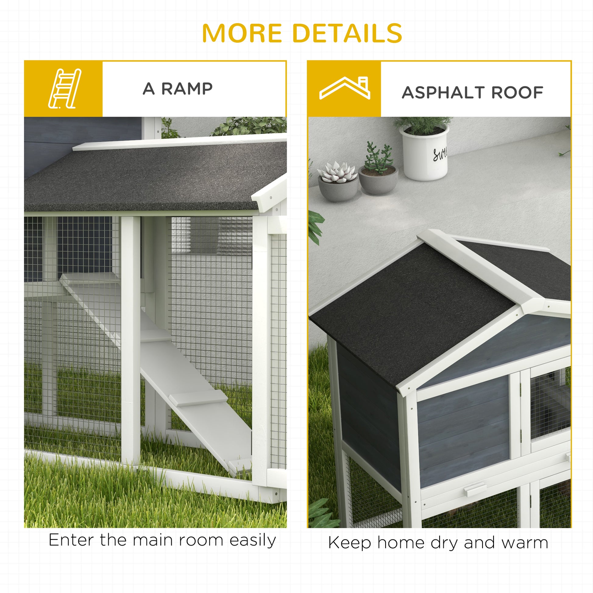 Pawhut 58" Rabbit Hutch, Wooden Bunny Hutch, Guinea Pig Cage, Small Animal Enclosure With Run Area, Removable Tray, Asphalt Roof, Lockable Doors And Ramp, Gray Gray Wood