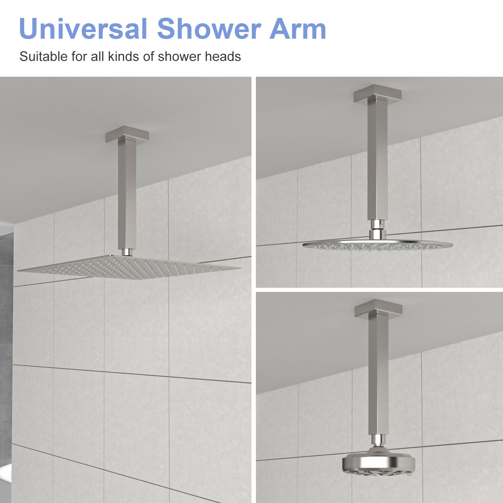 8" Ceiling Mounted Shower Arm With Flange, Brushed Nickel Brushed Nickel Stainless Steel