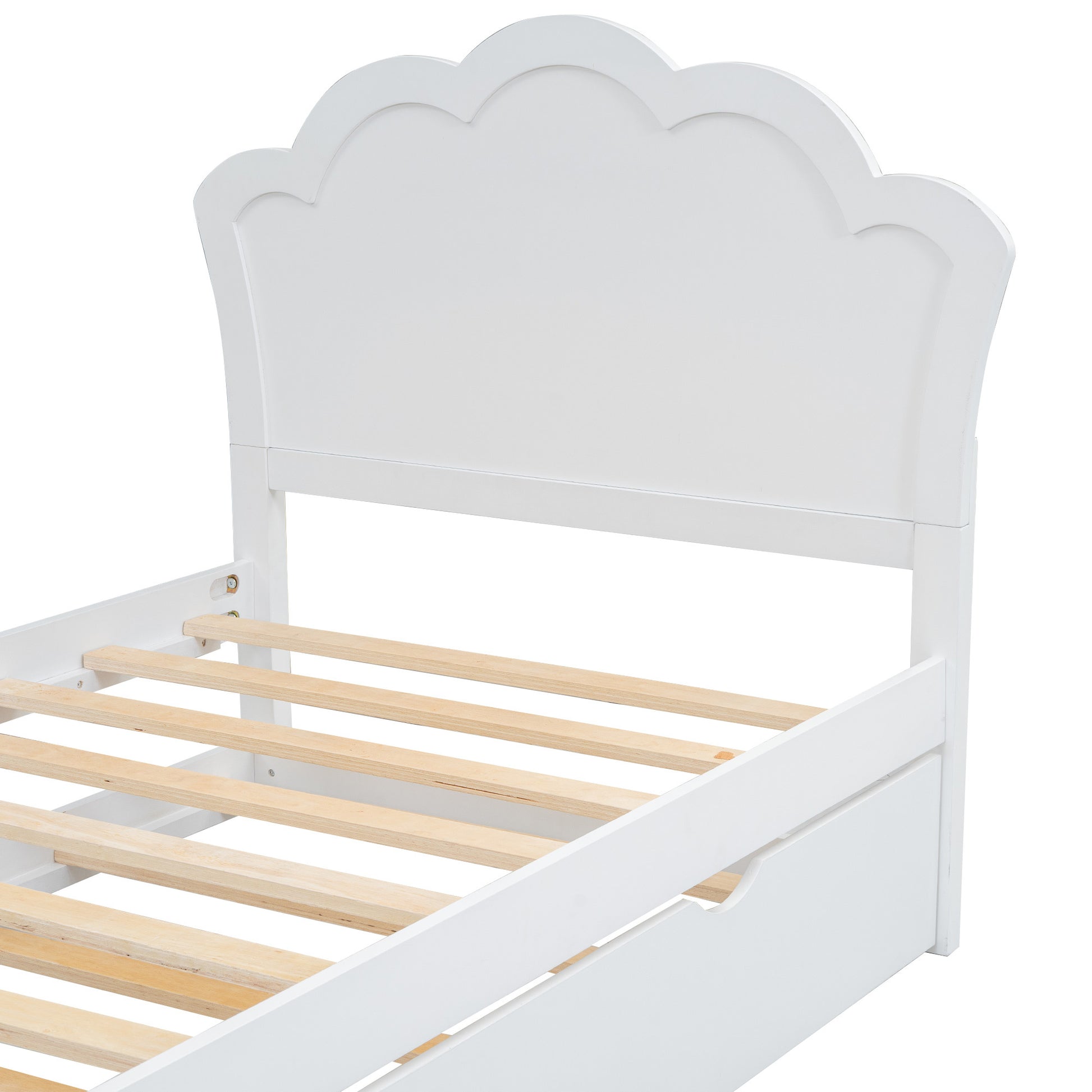 Twin Size Wood Platform Bed With Headboard And Twin Size Trundle, White Box Spring Not Required Twin White Wood Bed Frame Solid Wood Mdf