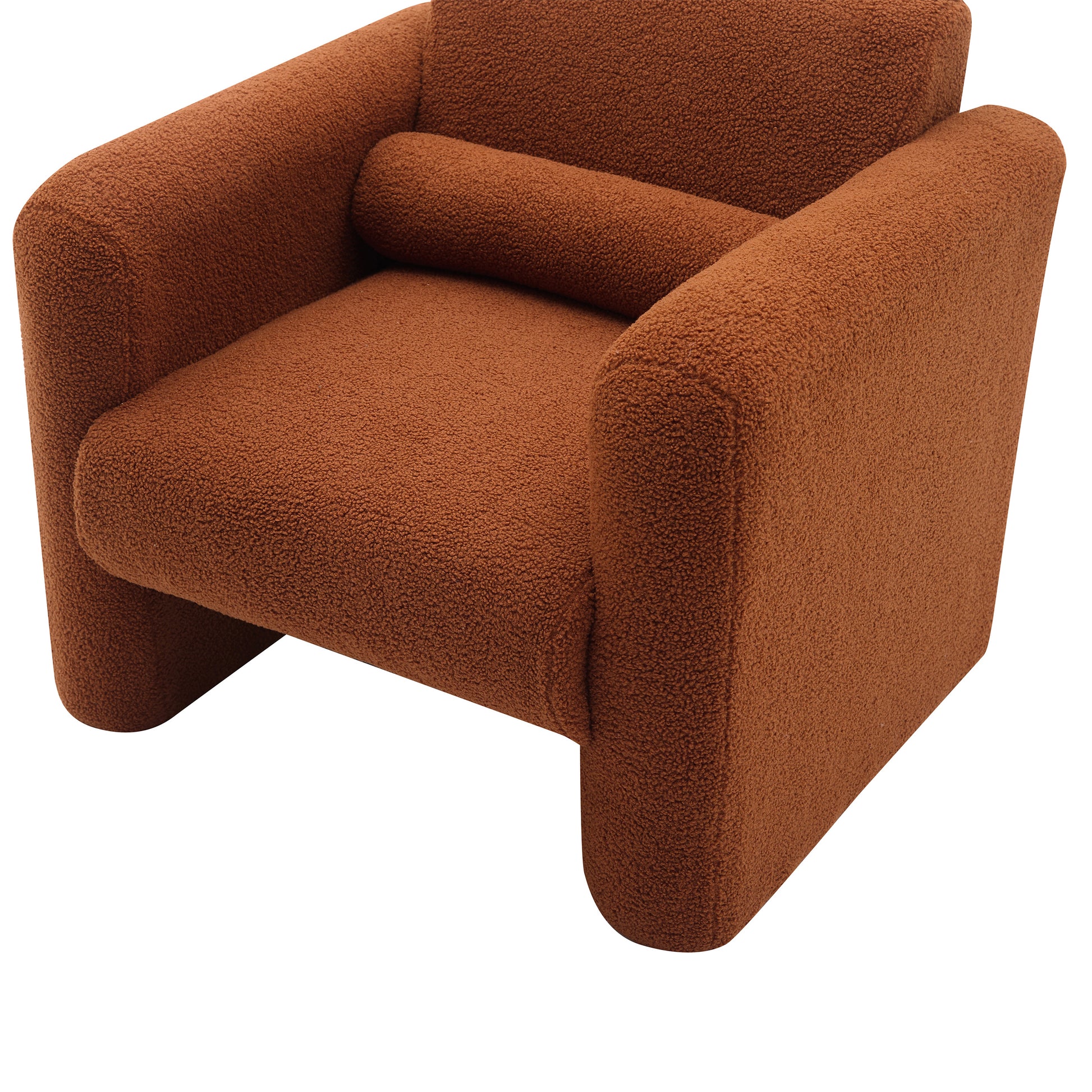 Modern Accent Chair Lambskin Sherpa Fabric Upholstered Comfy Reading Arm Chair Soft Padded Armchair With Back And Pillow For Living Room Bedroom Reception Waiting Room Office,Burnt Orange Burnt