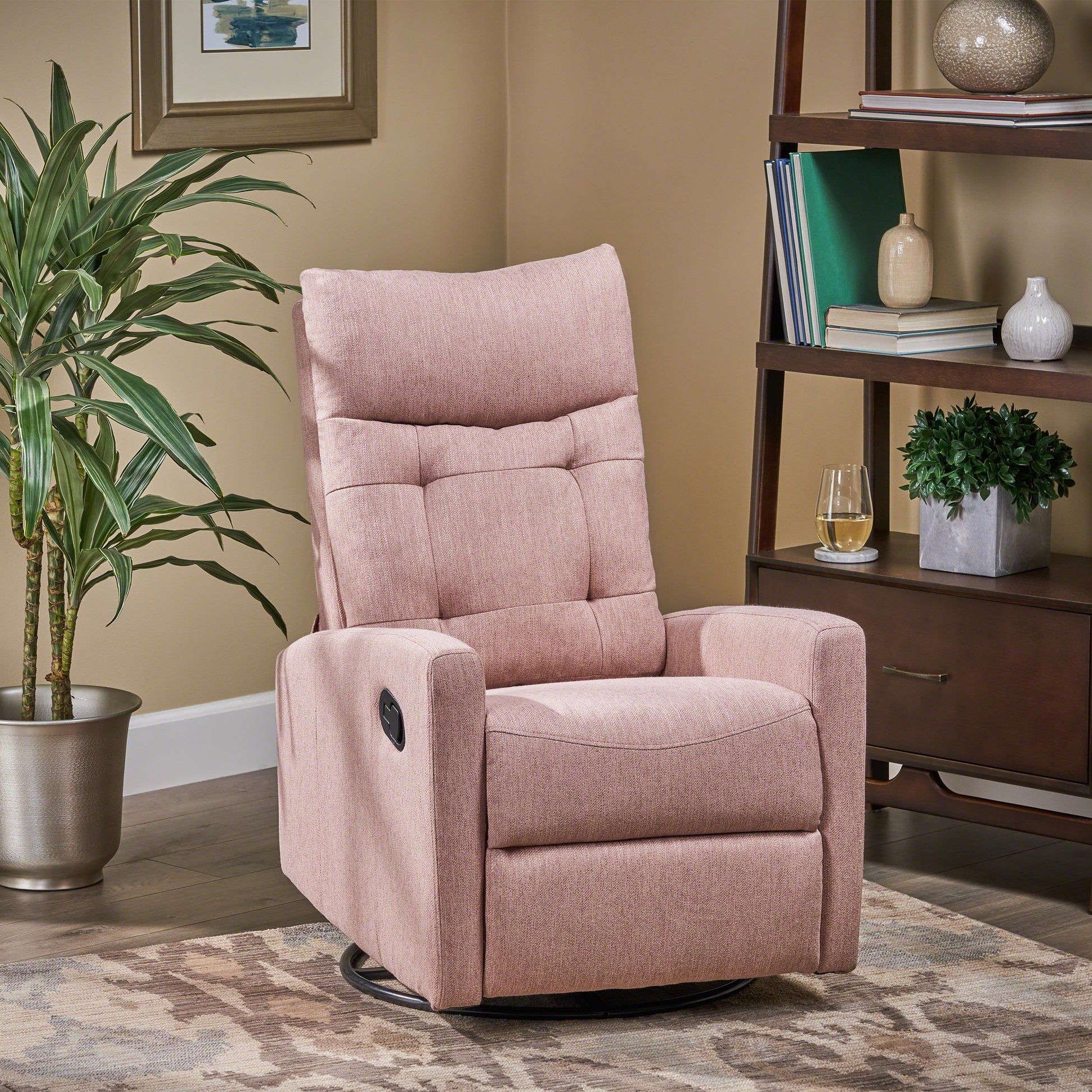 Glider Swivel Recliner Chair Blush Fabric