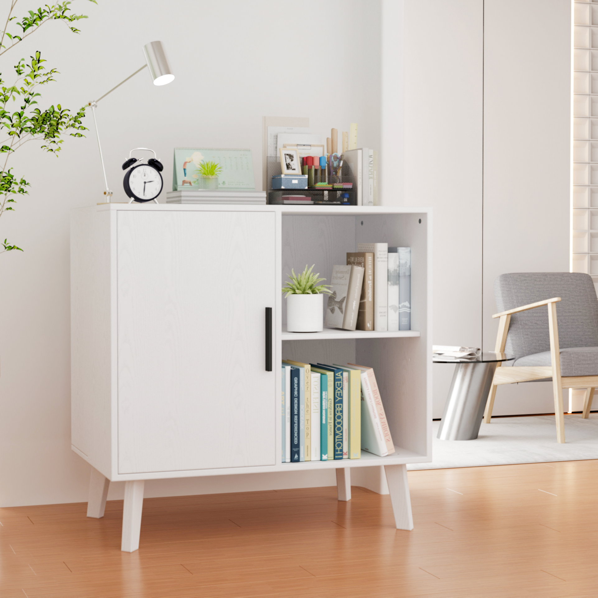 Sideboard Buffet Kitchen Storage Cabinet, Accent Cabinet With Solid Wood Feet For Decorated Doors, Dining Room, Hallway, Cupboard Console Table, Liquor Accent Cabinet White White Wood