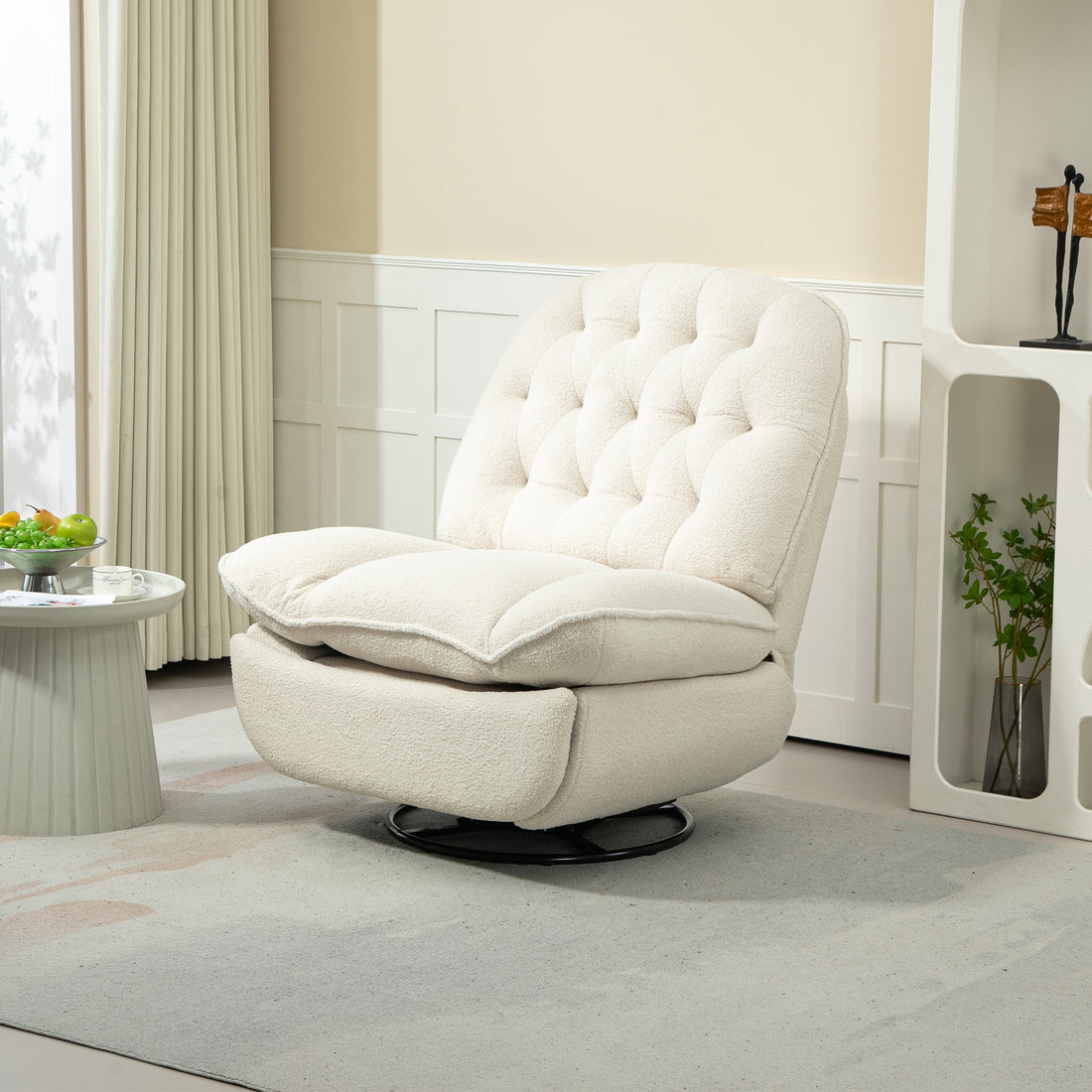 360 Swivel Recliner Adjustable Chair Chenille Glider Swivel Reclining Sofa Chair With Black Metal Round Base Beige Beige Foam Upholstered