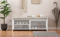 Distressed Shutter Storage Bench With Acacia Veneer For Retro Charm For Living Room, Entryway White White Mdf