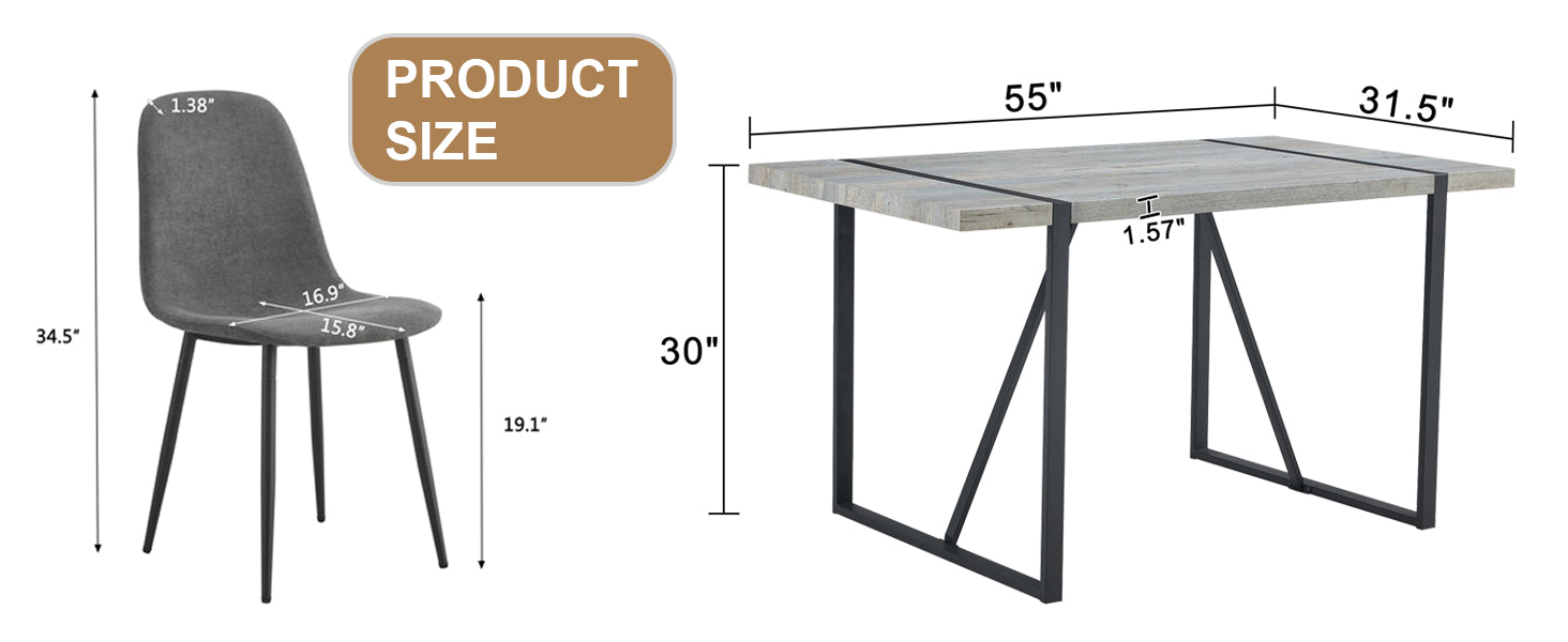 Table And Chair Set. A Minimalist Retro Rectangular Dining Table With A Specially Textured Top And Black Metal Legs, Paired With 6 Soft Chairs And Black Metal Legs, Showcases A Beautiful Home Style.