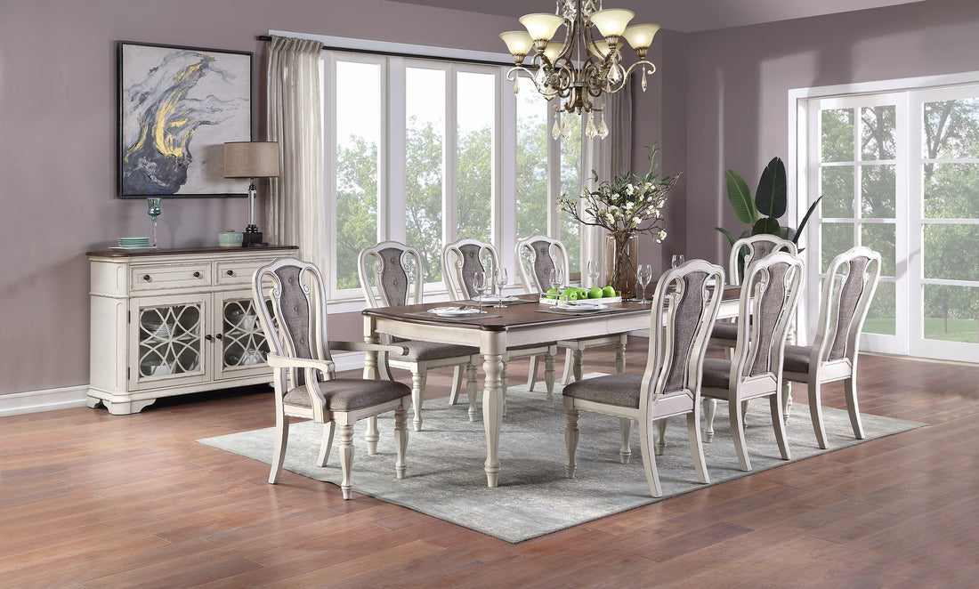 Transitional 9Pc Dining Set Dining Table W Oak Top 6Xside Chairs And 2X Arm Chairs Cushion Seat Antique White Kitchen Dining Room Wood Dining Room Distressed Finish Rubberwood Rectangular Dining Table With Chair Wood Wood Antique White,Gray,Oak Seats 8