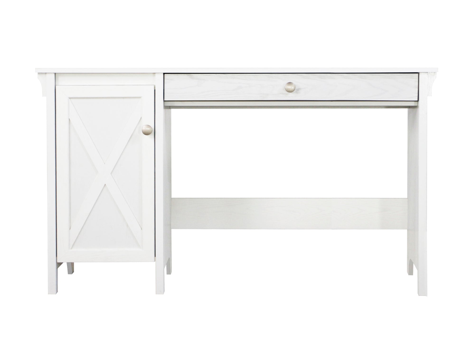 47" Writing Desk Elegant White Desk With Spacious Storage, Multifunctional Computer Desk With Drawer, Versatile Office Writing Table With Modern Metal Hardware, Cable Management System Included White Solid Wood