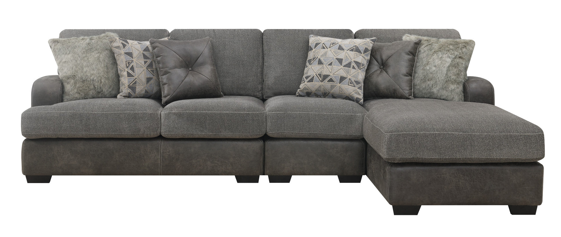 Grennburg Gray Modular 3 Piece Chaise Sectional Gray Foam Engineered Wood 4 Seat