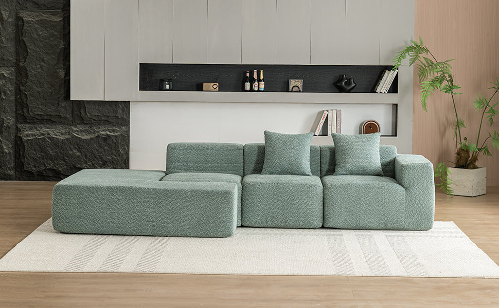 116.5" Sectional Sofa Full Compressed Sofa Couch Free Combined Sofa For Living Room, Green Green Foam Polyester 4 Seat