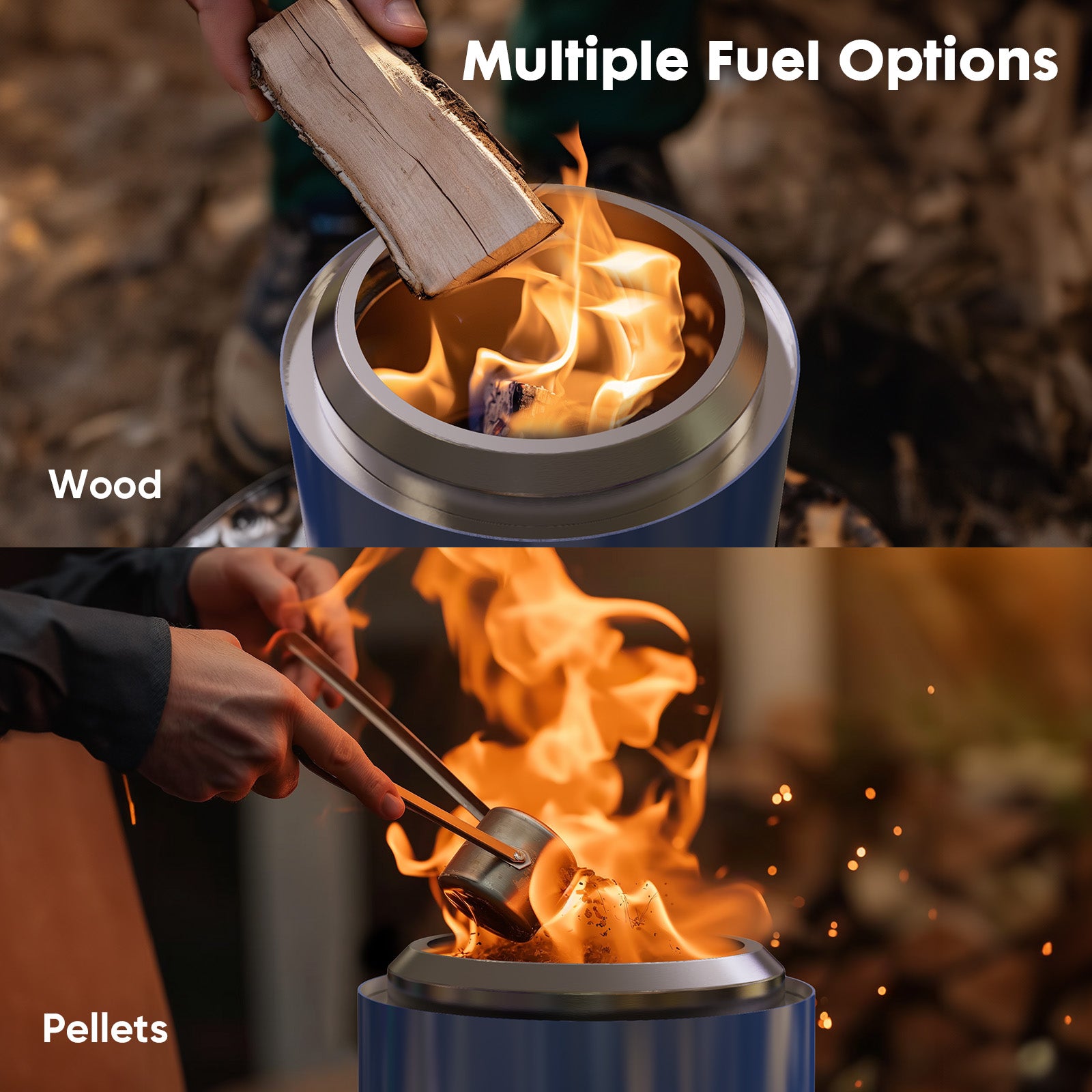 Smokeless Fire Pit, 304 Stainless Steel Tabletop Firepit Wood Pellets Burning Fire Pits For Camping, Bonfire, Low Smoke Portable Firepits For Outdoor Patio Backyard Blue Steel