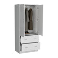 Taly Armoire With Double Doors, 2 Drawers, And Hanging Rod White White Particle Board