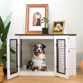 Furniture Style Dog Cage, Wooden Dog Cage, Double Door Dog Cage, Side Cabinet Dog Cage, Dog Crate White Deep Walnut American Design Particle Board