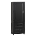 Tall Bathroom Storage Cabinet, Freestanding Storage Cabinet With Two Drawers And Adjustable Shelf, Mdf Board With Painted Finish, Black Black Mdf