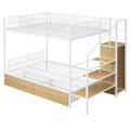 Twin Over Full Metal Bunk Bed With Drawer And Lateral Storage Ladder And Wardrobe, White White Metal