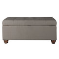 Textured Fabric Upholstered Button Tufted Storage Bench With Wooden Bun Feet, Gray And Brown Grey Brown Wood Fabric