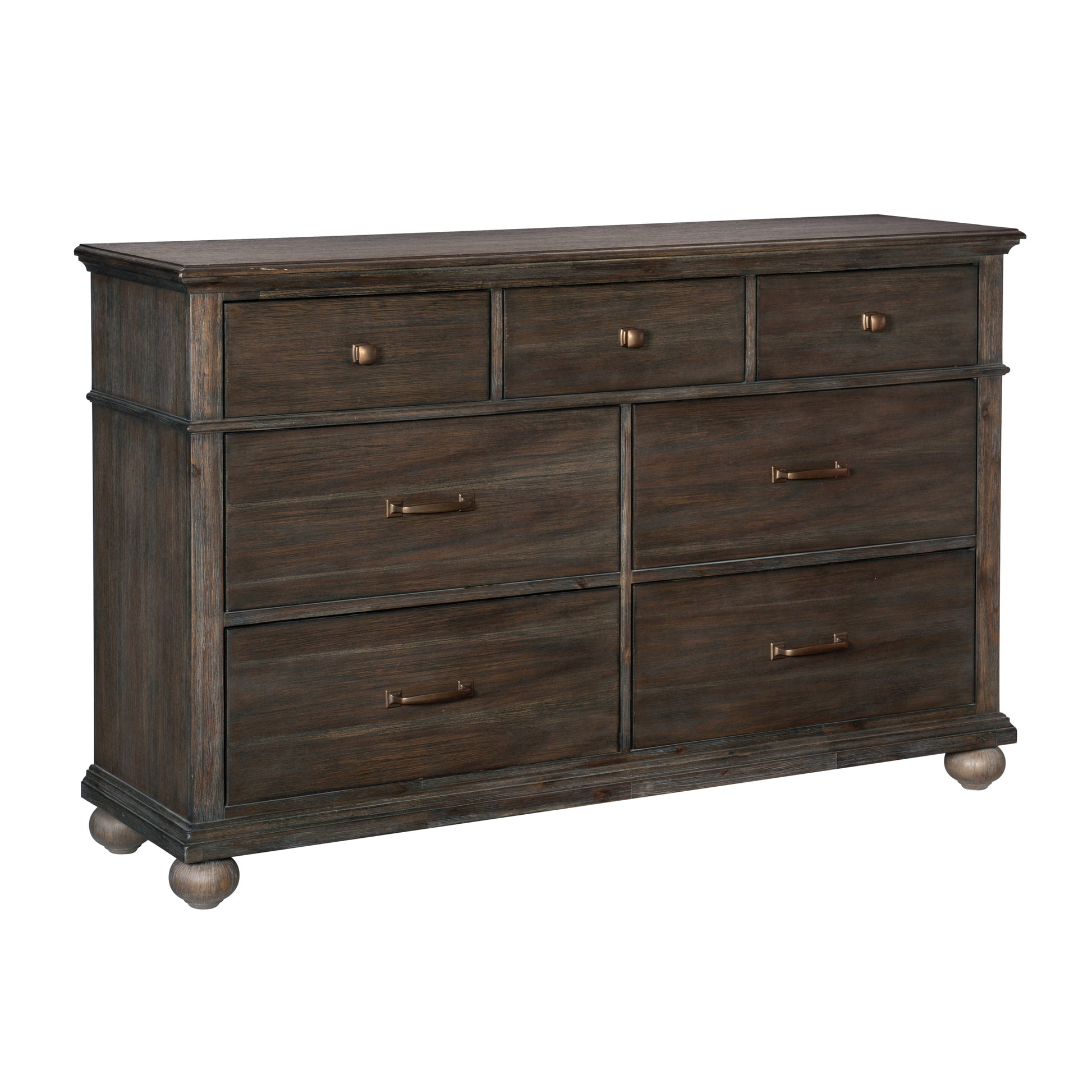 Classic Rustic Brown Finish Dresser Of 7 Drawers Wooden Bedroom Furniture 1Pc Rustic Style Rustic Brown Bedroom Wood