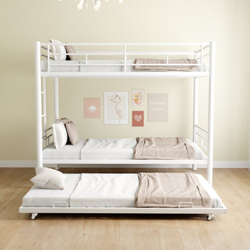 Heavy Duty Sturdy Meta Twin Over Full Bunk Bed L Noise Reduced Safety Guardrail No Box Spring Needed,White Box Spring Not Required Twin White Metal